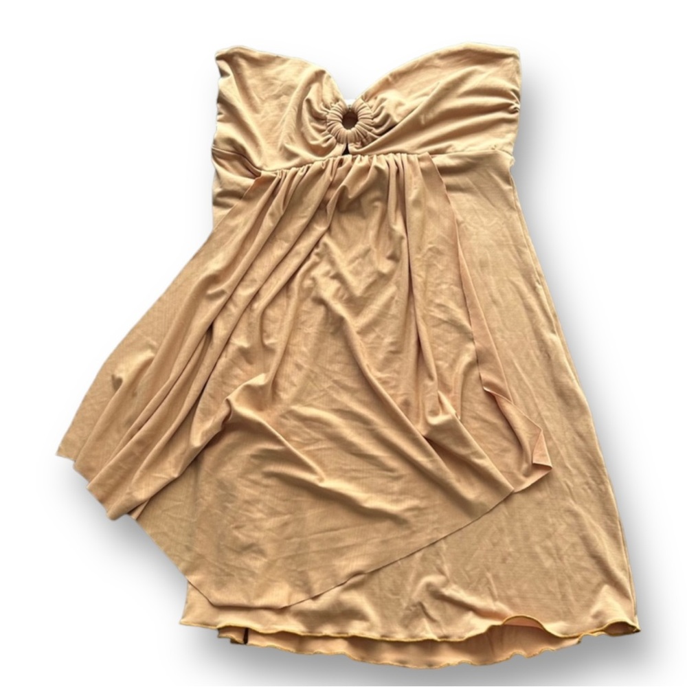 Y2K Tan Strapless Ruched Layer Tunic/Dress Size Medium